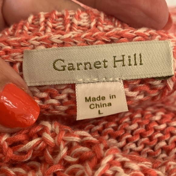 Garnet Hill pink/white cable knit cardigan, large, lightweight, cottagecore - Picture 5 of 6